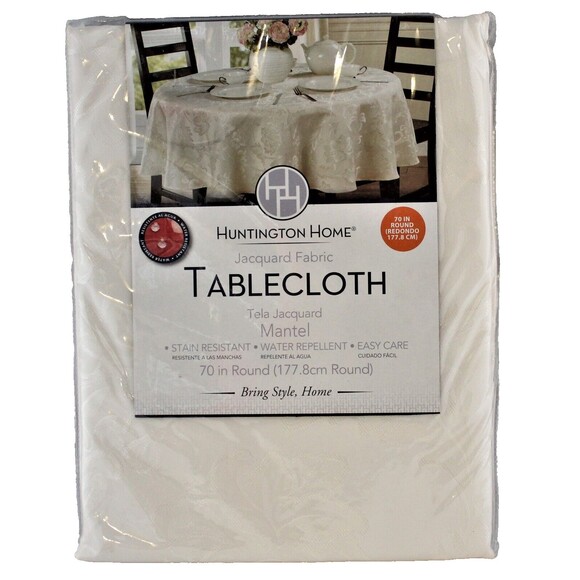 Huntington Home 70 In Round Ivory Jacquard Tablecloth Waterproof   New - Picture 1 of 4